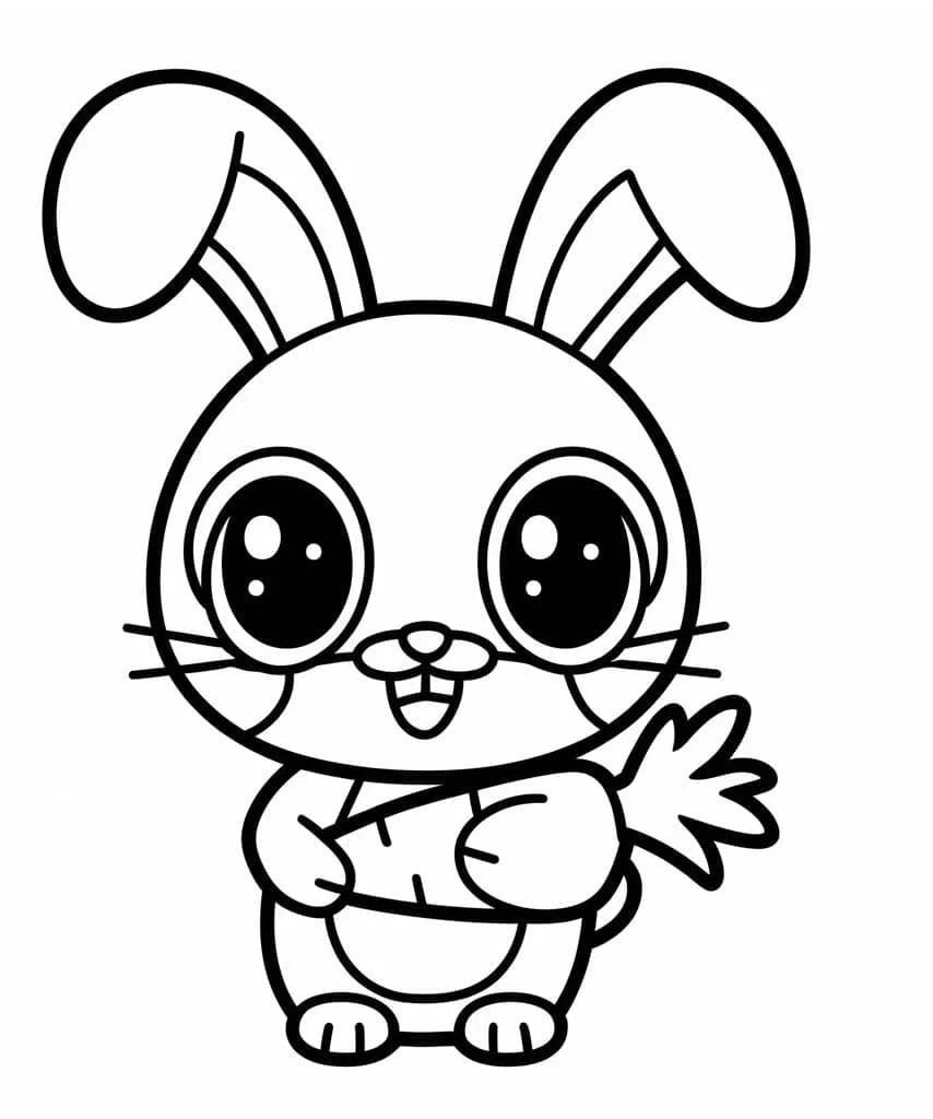 Malvorlage Kawaii Kaninchen hält eine Karotte