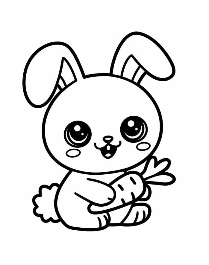 Malvorlage Kawaii Kaninchen mit einer Karotte