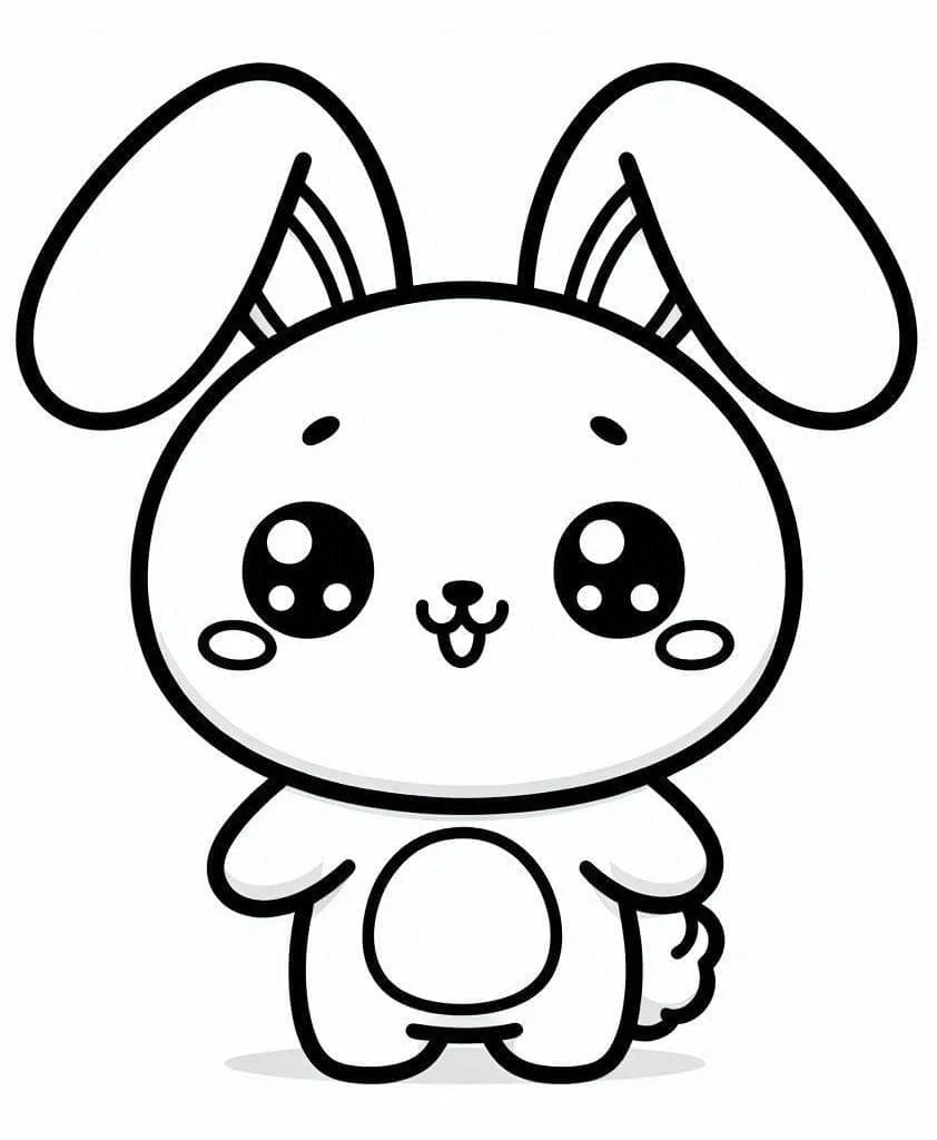 Malvorlage Kawaii Kaninchen steht mit großen Augen