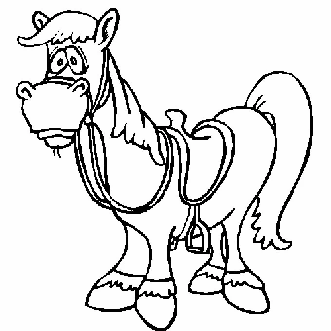 Malvorlage Cartoon-Pferd mit Sattel