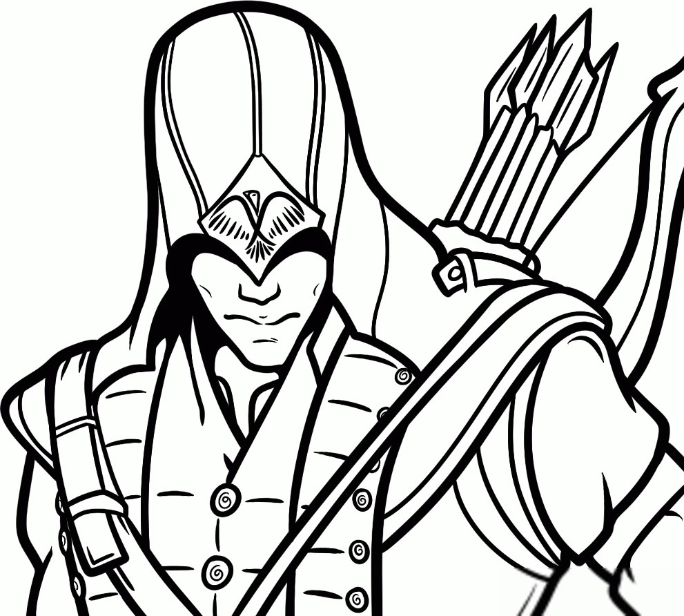 Malvorlage Assassin's Creed Krieger mit Bogen und Pfeilen