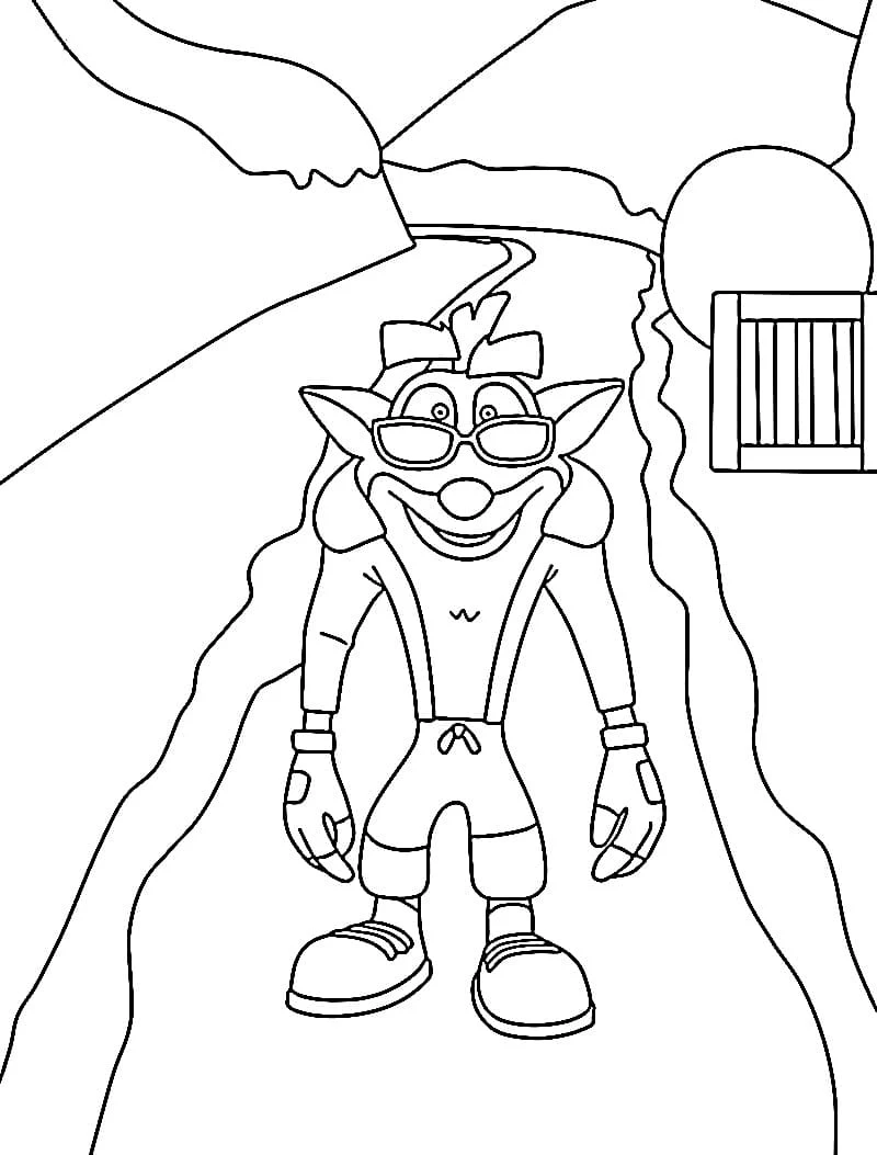 Malvorlage Crash Bandicoot steht auf einem Bergweg