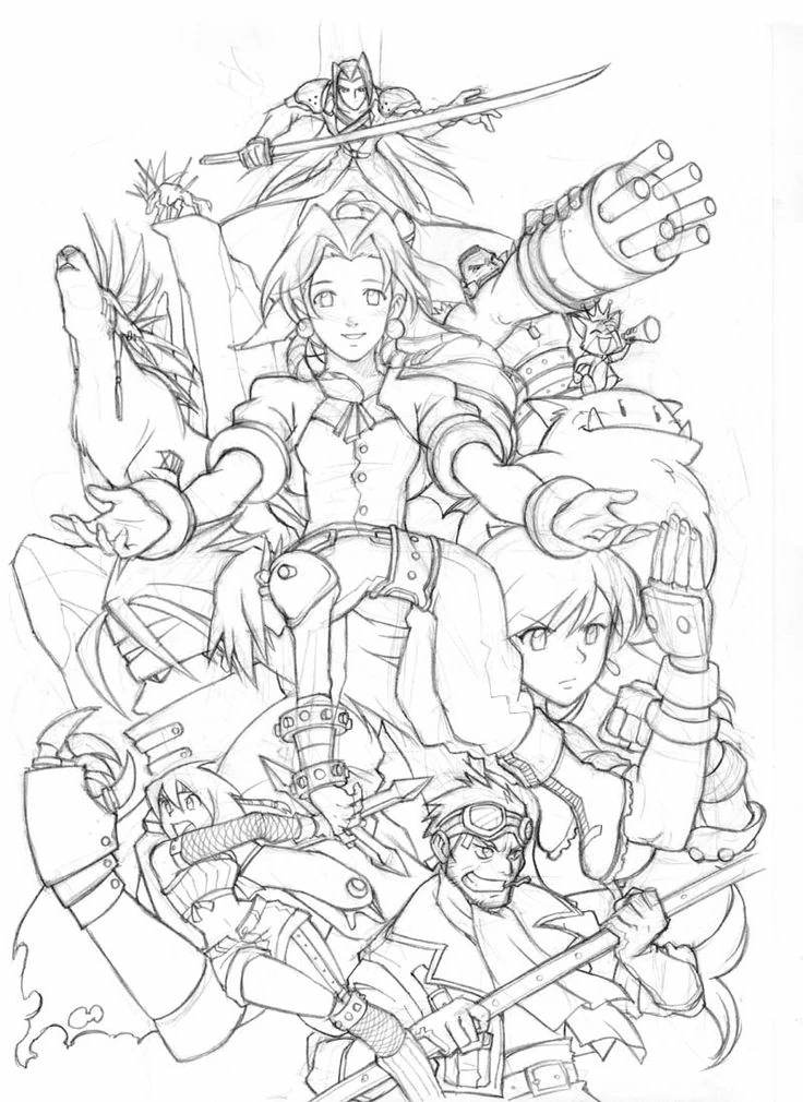 Malvorlage Final Fantasy 7 Heldengruppe