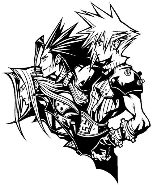 Malvorlage Cloud, Zack und Sephiroth im Profil