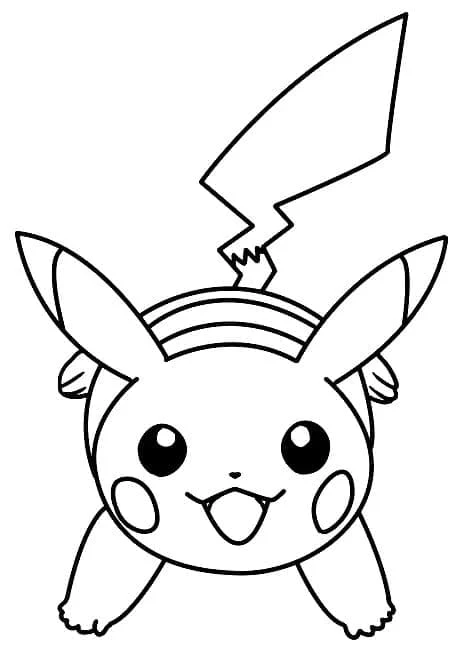 Malvorlage Pikachu lächelnd mit erhobenem Schwanz