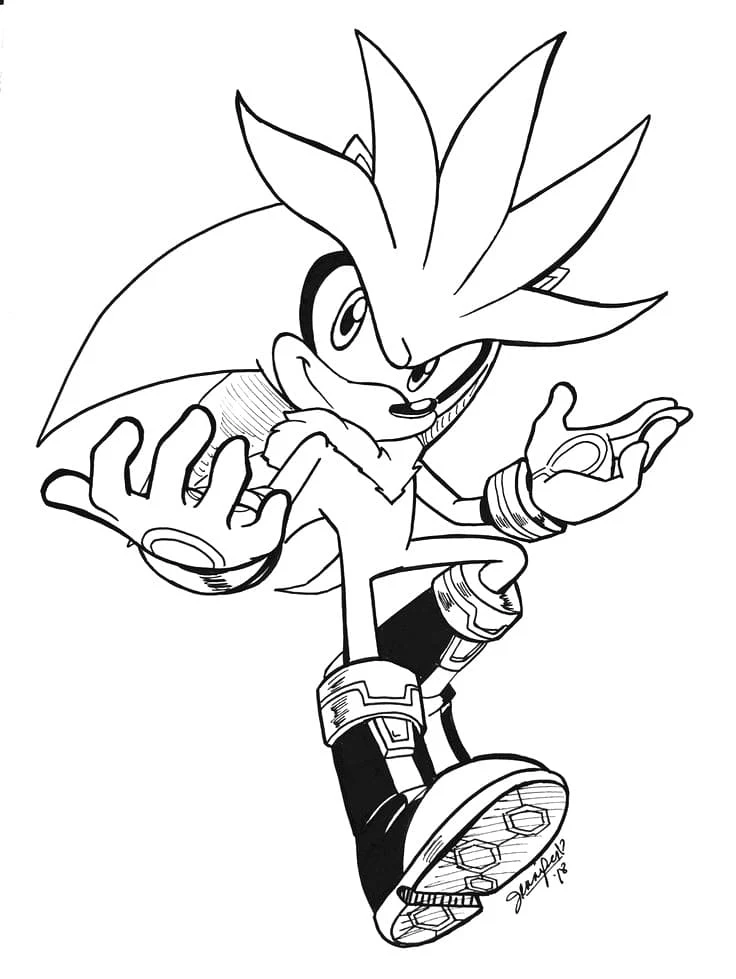 Malvorlage Silber Sonic mit ausgestreckten Händen