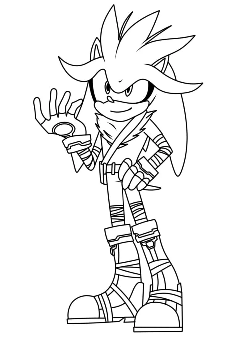 Malvorlage Silber Sonic in dynamischer Pose