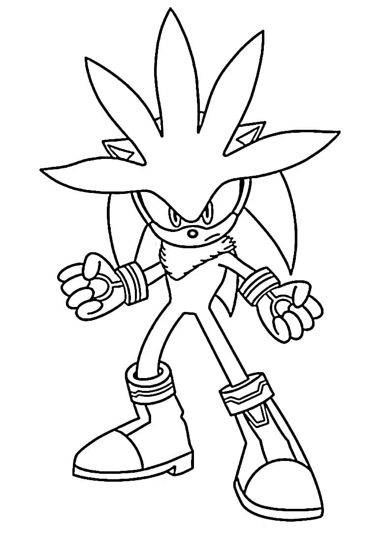 Malvorlage Silber Sonic in Actionpose