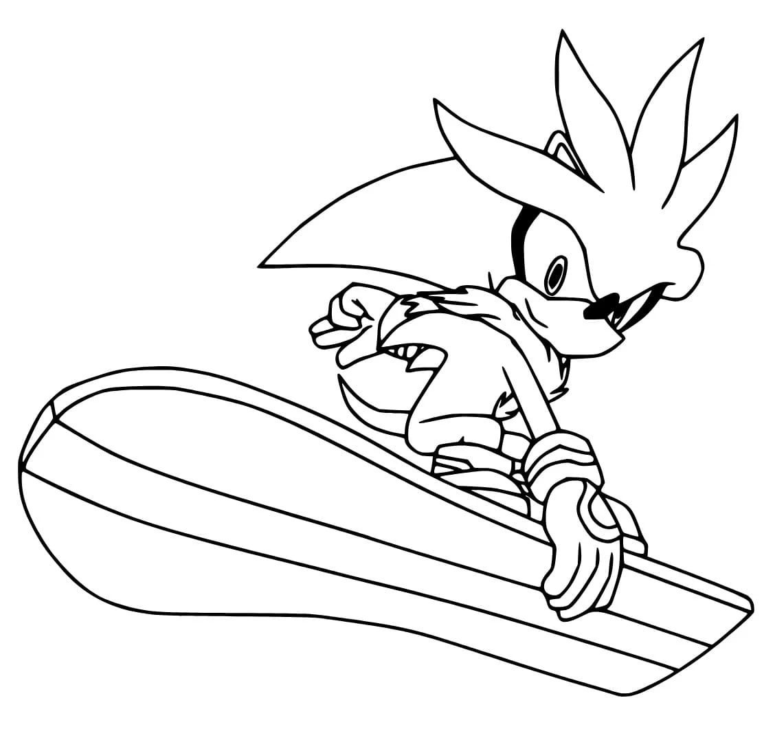 Malvorlage Silber Sonic auf einem Snowboard