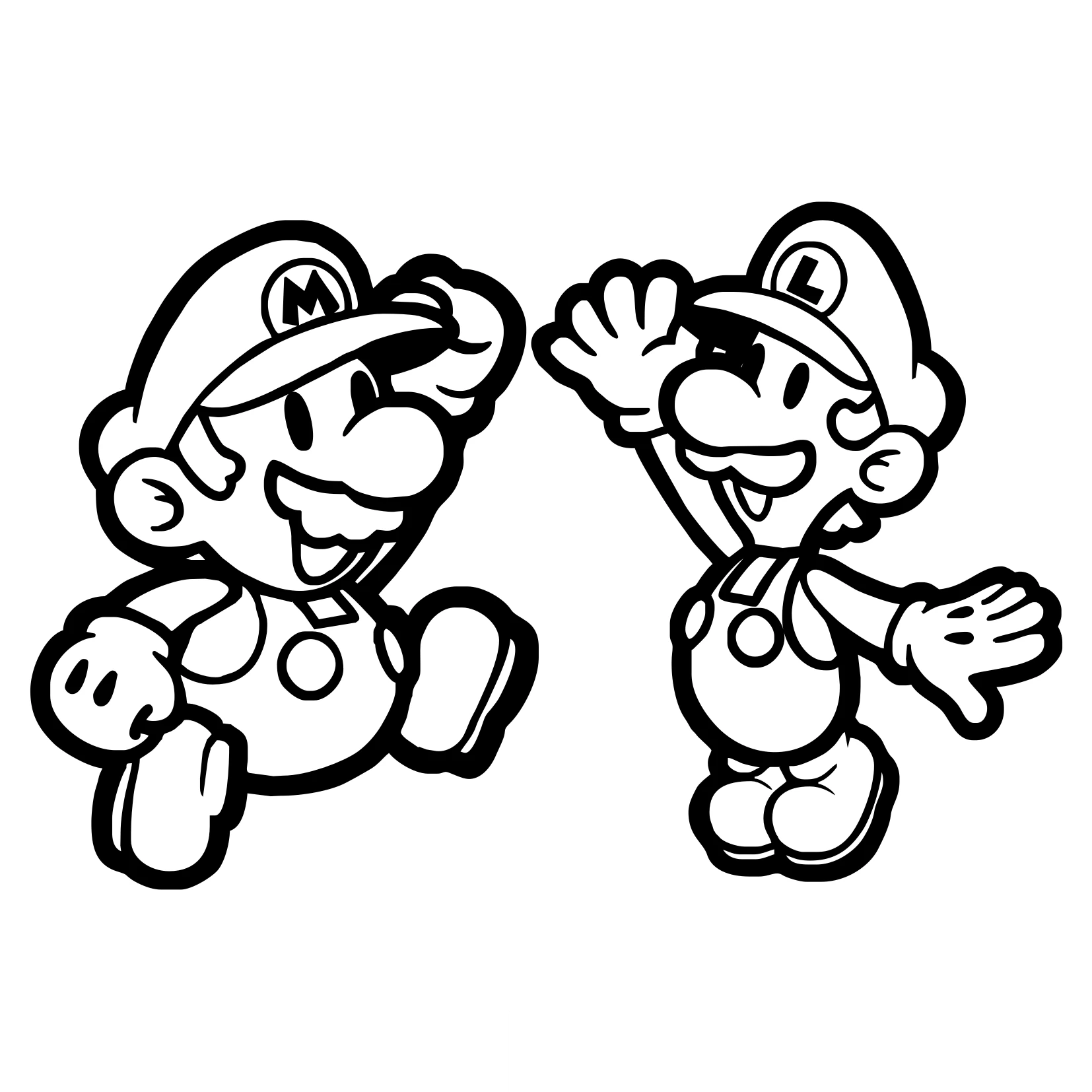 Malvorlage Mario und Luigi winken fröhlich