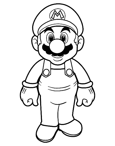 Malvorlage Mario steht mit einem breiten Lächeln