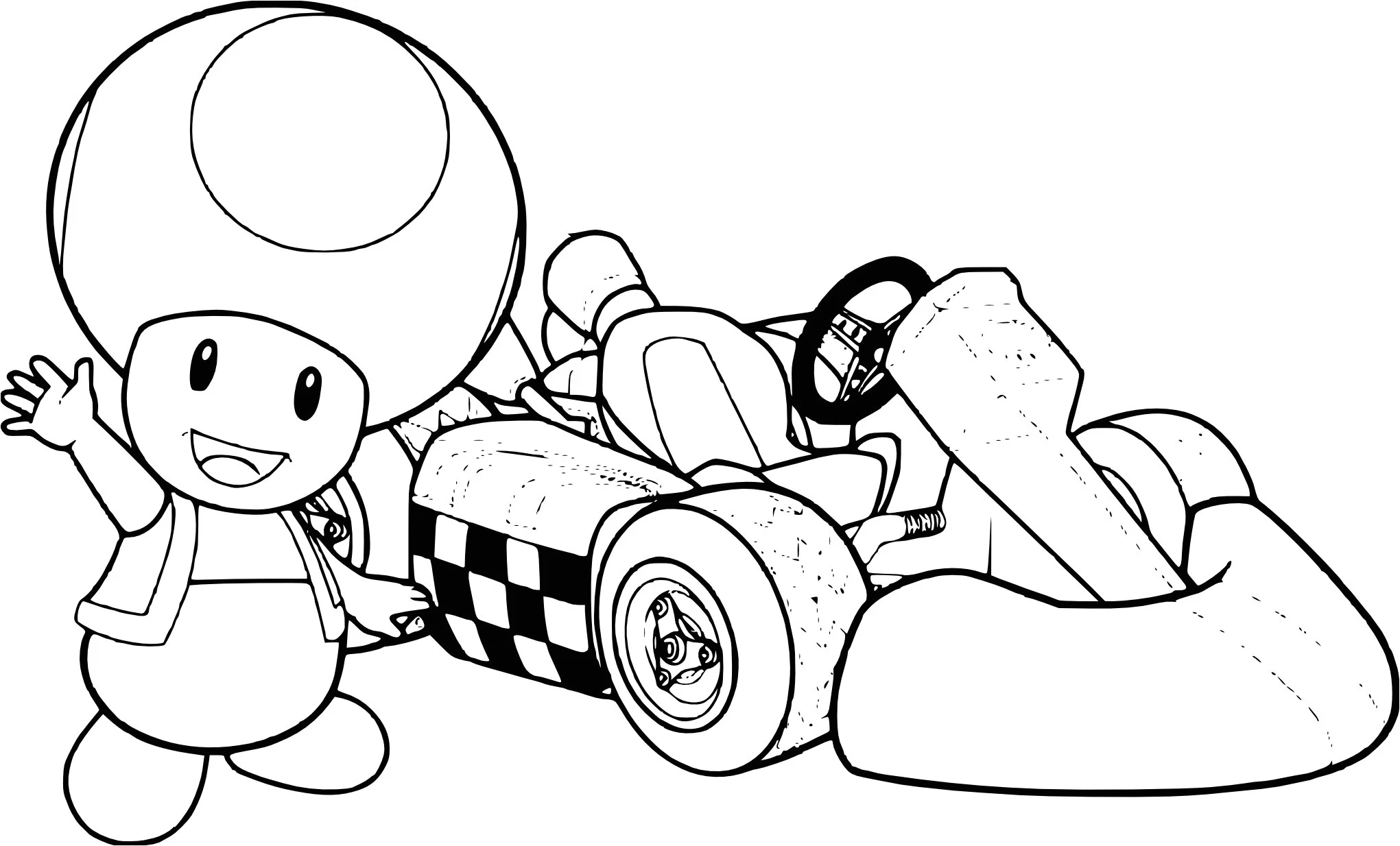 Malvorlage Kröte winkt neben ihrem Gokart