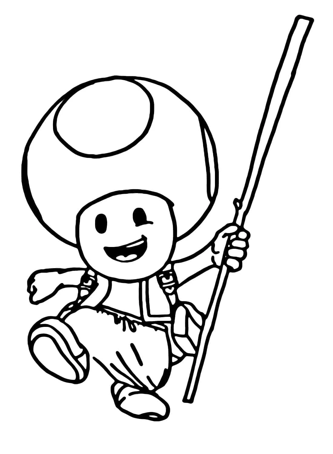 Malvorlage Toad springt mit einem langen Stock