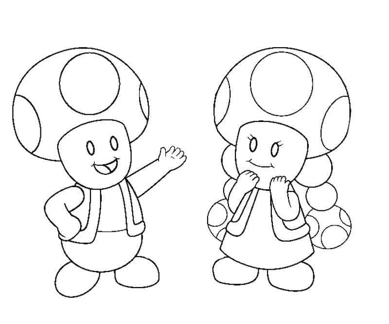 Malvorlage Toad und Toadette winken
