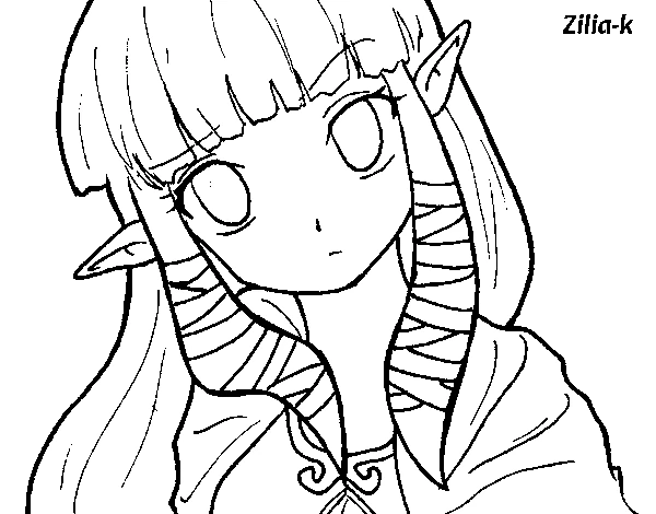 Malvorlage Princess Zelda mit dem Kinn auf der Hand